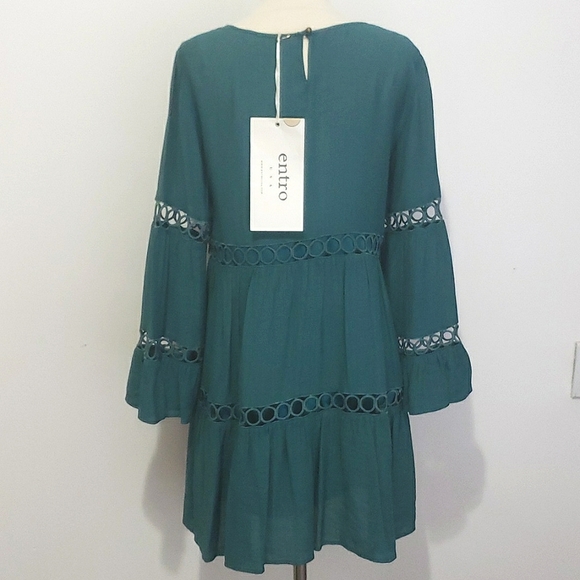 NWT Boho Tiered Hippie Dress Deep Green - Picture 2 of 9